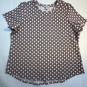 CROFT AND BARROW BLOUSE--BLACK and PINK GEOMETRIC LATTICE PRINT--XXL--EUC